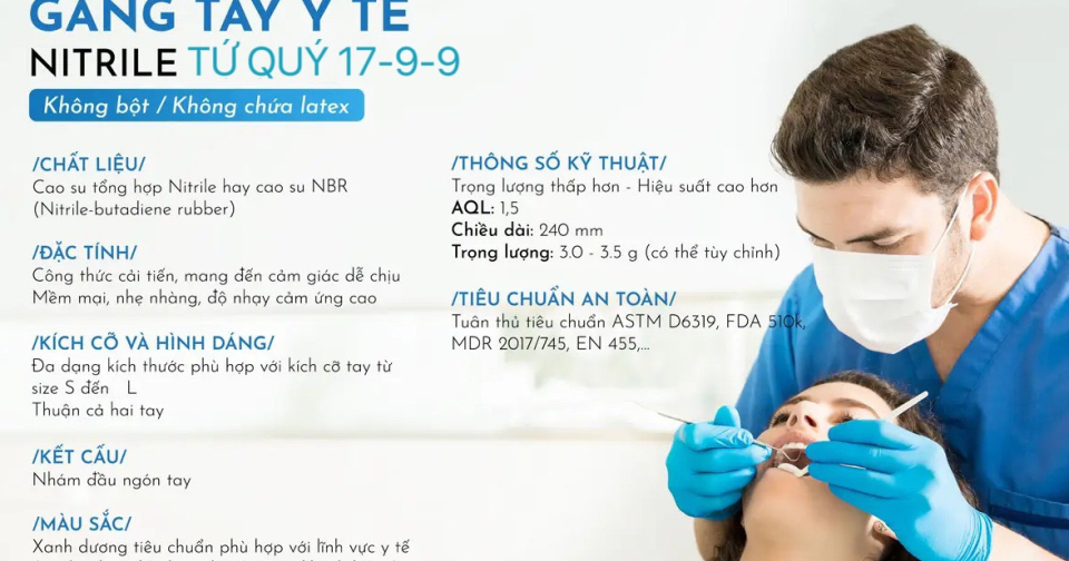 Găng tay y tế nitrile Tứ Quý 17-9-9 - CHẤT LƯỢNG TỐT- GIÁ CẢ TỐT- PHỤC VỤ TỐT